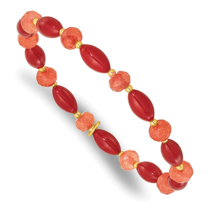 Sterling Silver Gold-plated Coral and Jade Beaded Stretch Bracelet