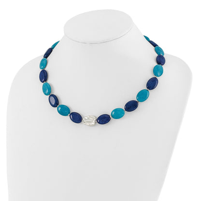 Sterling Silver Hematite, Jade, Lapis, Quartz w/2in ext Necklace
