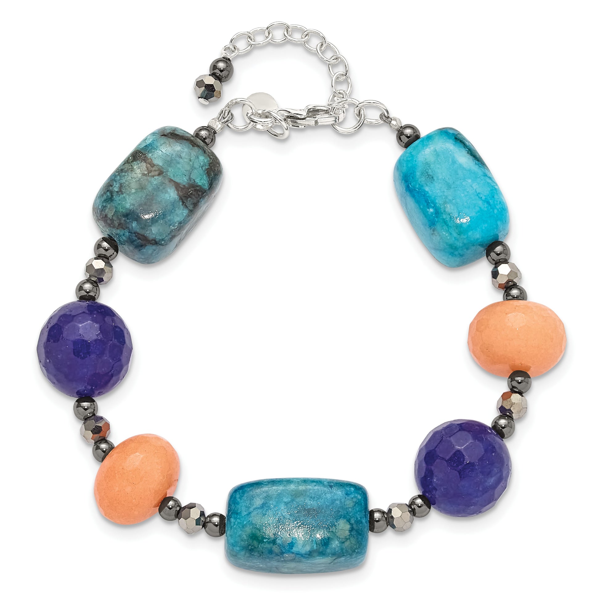 Sterling Silver Hematite,Agate,Jasper,Quartz,Crystal 1in ext Bracelet