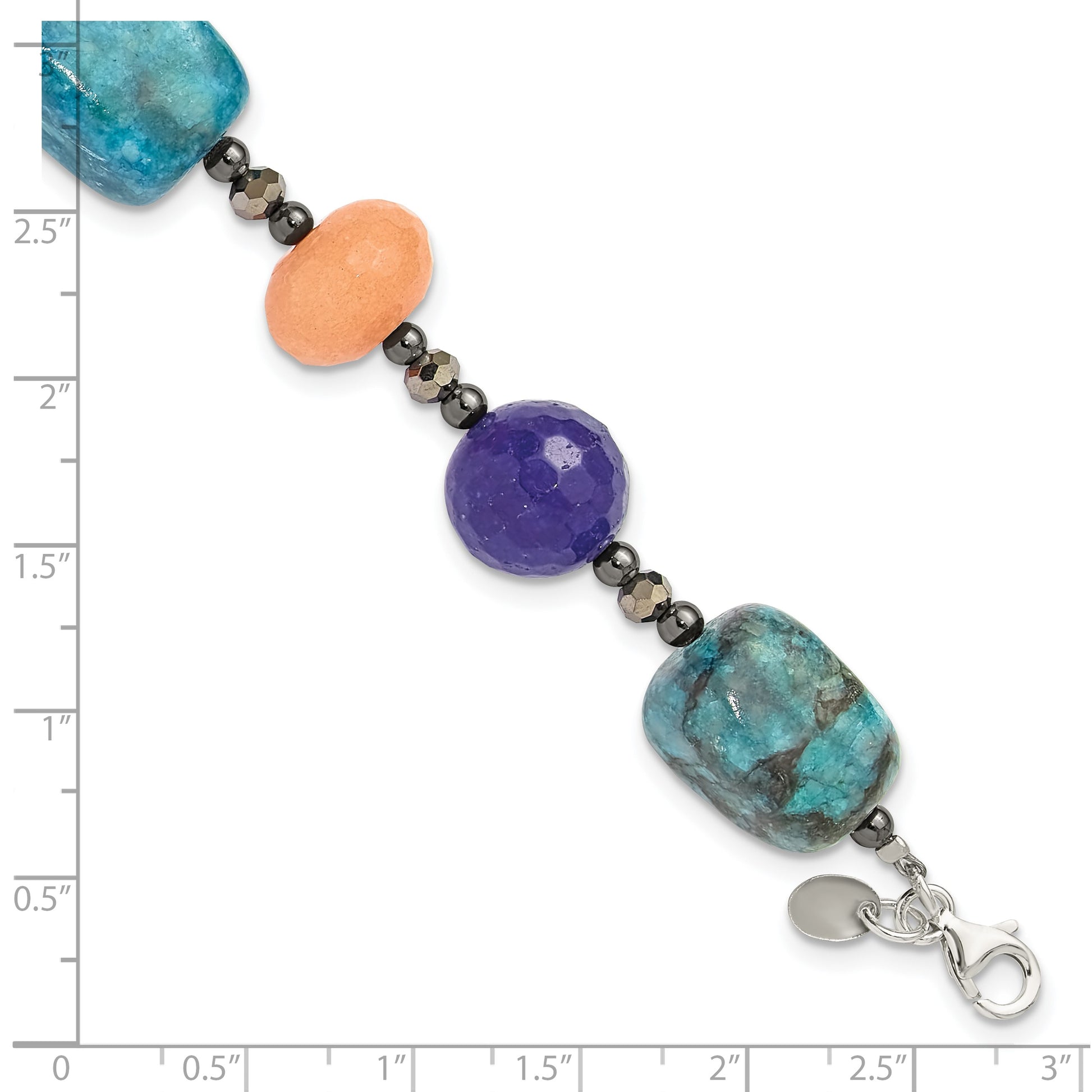 Sterling Silver Hematite,Agate,Jasper,Quartz,Crystal 1in ext Bracelet