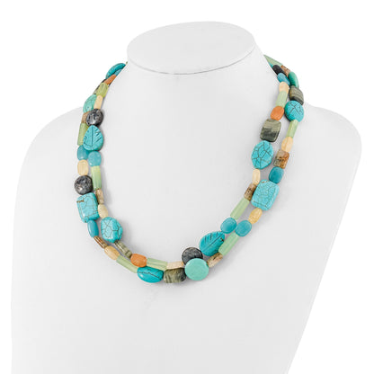 Sterling Silver Multi Stone 2-Strand 20.5in w/2in ext Necklace