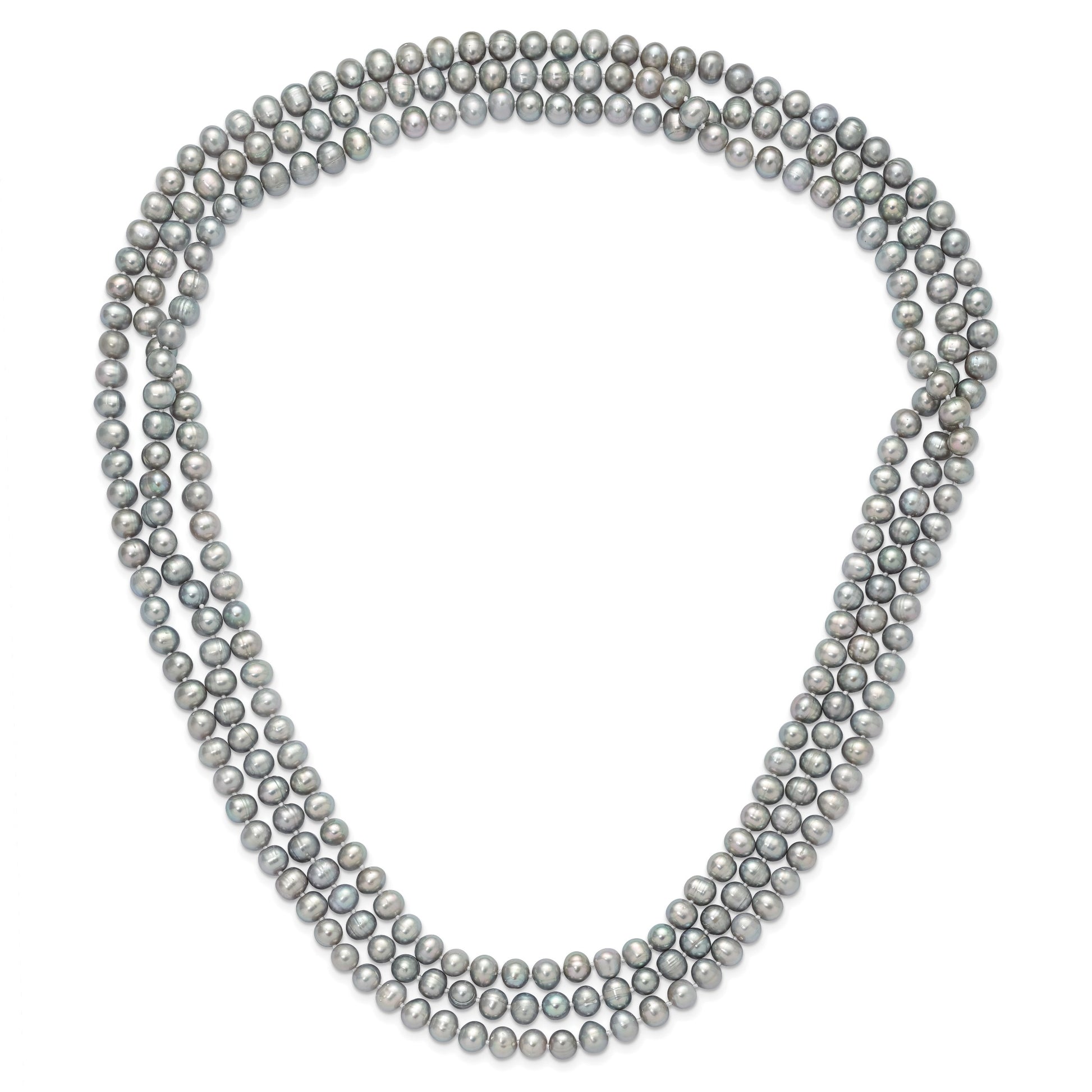 7-8mm Grey Near-Round Freshwater Cultured Pearl 76 inch Slip on Necklace