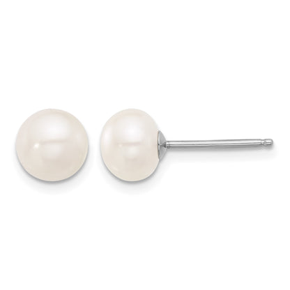 Sterling Silver Rhodium-plated 6-8mm White Near-Round Freshwater Cultured Pearl 18 inch Necklace and Post Earrings Set