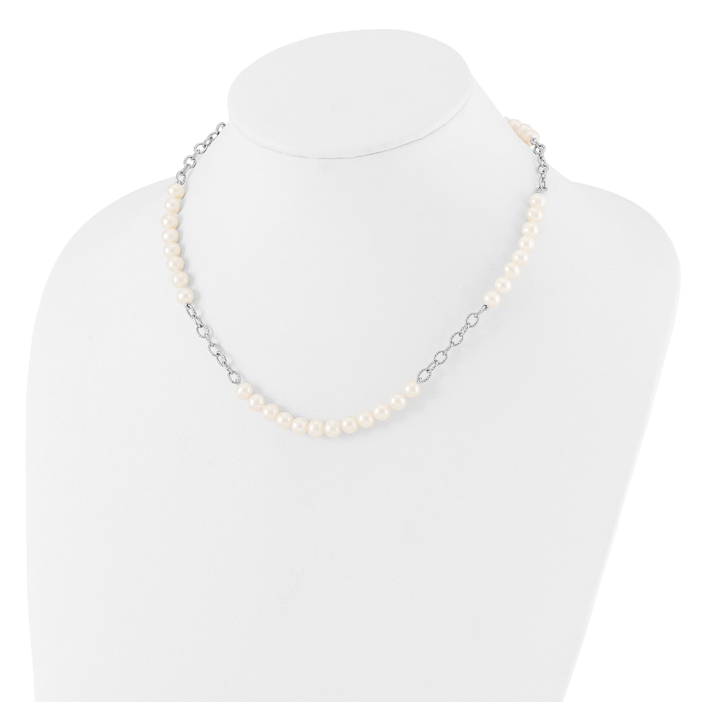 Sterling Silver Rhodium-plated 6-8mm White Near-Round Freshwater Cultured Pearl 18 inch Necklace and Post Earrings Set