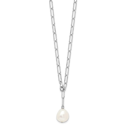 Sterling Silver Rhodium-plated 12-13mm Teardrop Freshwater Cultured Pearl Adjustable 24 inch Necklace