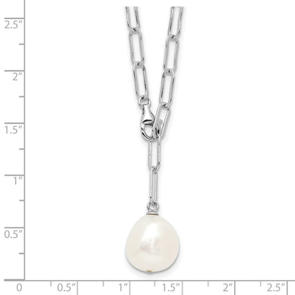 Sterling Silver Rhodium-plated 12-13mm Teardrop Freshwater Cultured Pearl Adjustable 24 inch Necklace