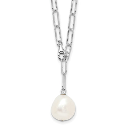 Sterling Silver Rhodium-plated 12-13mm Teardrop Freshwater Cultured Pearl Adjustable 24 inch Necklace