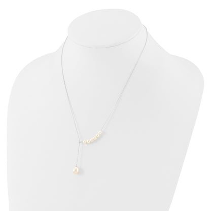 Sterling Silver Rhodium-plated 4.5-8.5mm White Teardrop and Semi-Round Freshwater Cultured Pearl 15.5 inch with 1.75 inch Extension Necklace
