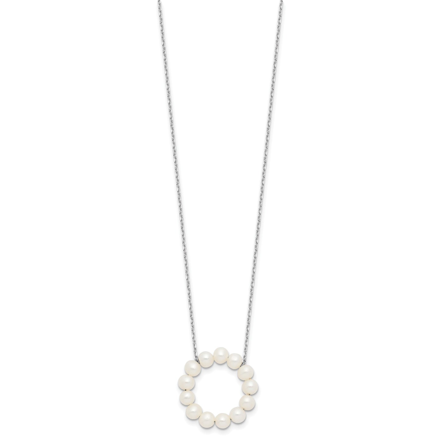 Sterling Silver Rhodium-plated 4-5mm White Near-Round Freshwater Cultured Pearl Circle 18 inch Necklace