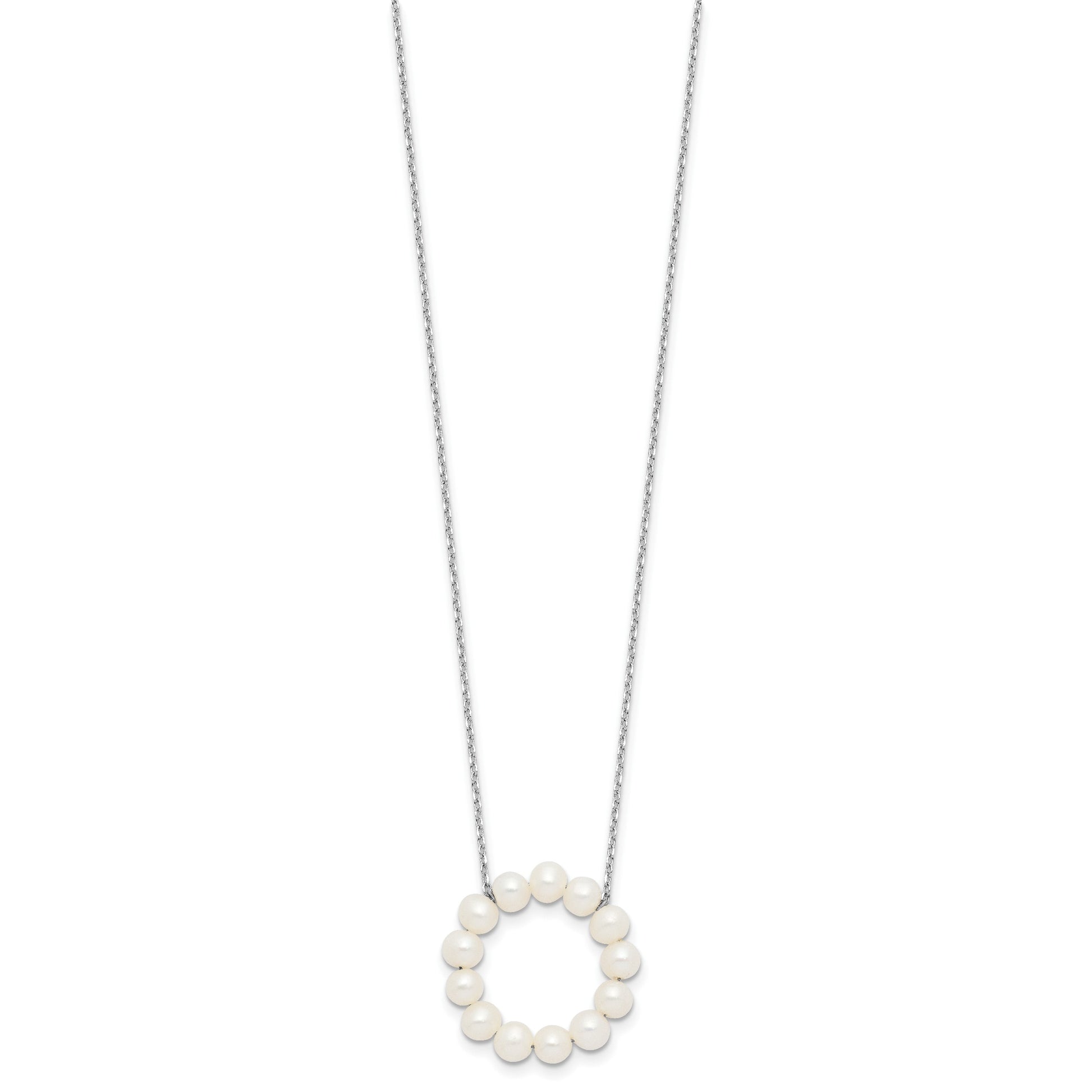 Sterling Silver Rhodium-plated 4-5mm White Near-Round Freshwater Cultured Pearl Circle 18 inch Necklace