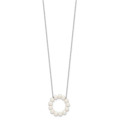Sterling Silver Rhodium-plated 4-5mm White Near-Round Freshwater Cultured Pearl Circle 18 inch Necklace