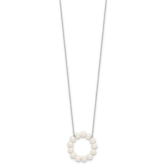 Sterling Silver Rhodium-plated 4-5mm White Near-Round Freshwater Cultured Pearl Circle 18 inch Necklace