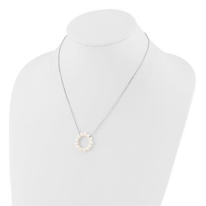 Sterling Silver Rhodium-plated 4-5mm White Near-Round Freshwater Cultured Pearl Circle 18 inch Necklace