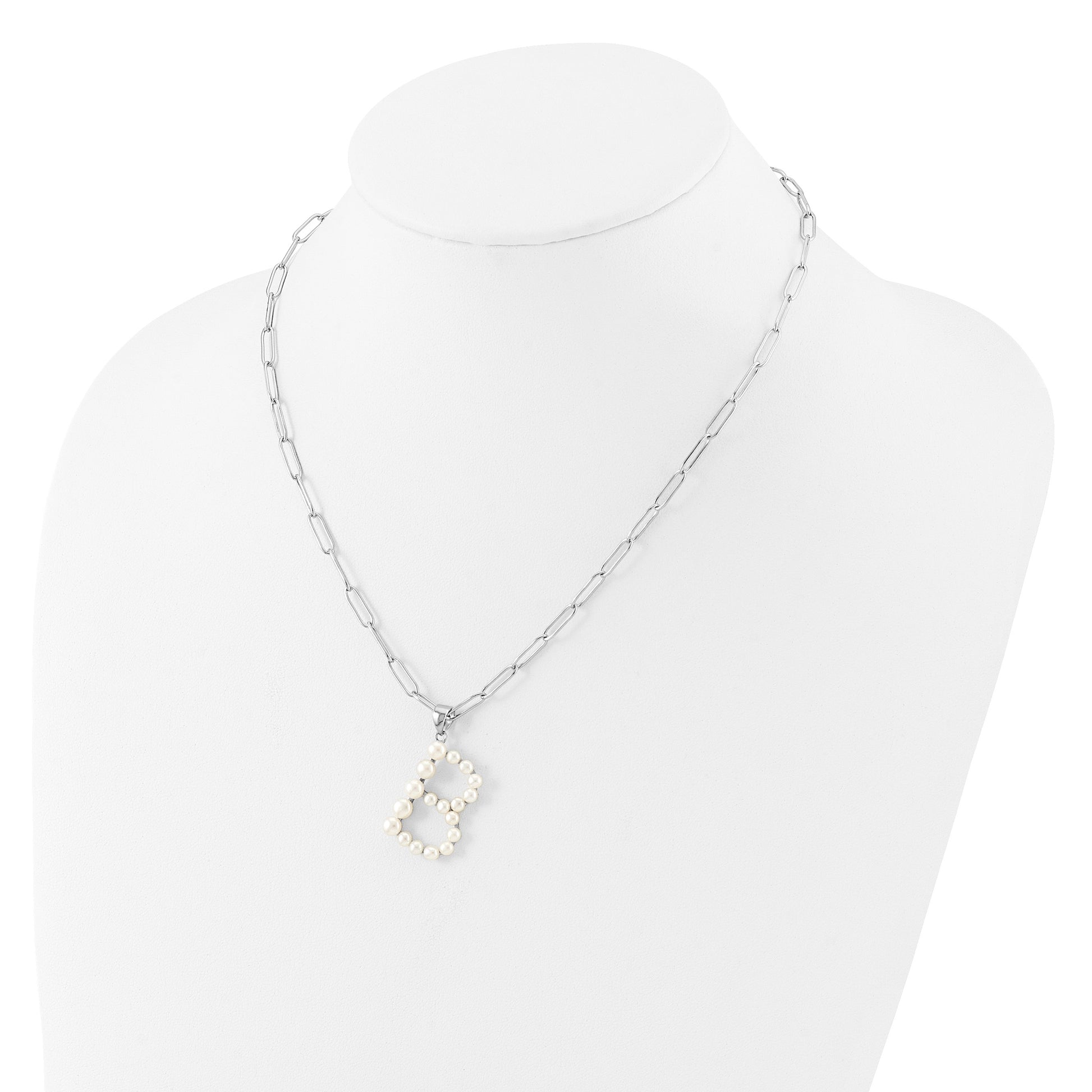Sterling Silver Rhodium-plated 3-5.5mm White Button Freshwater Cultured Pearl LETTER B 18 inch Necklace