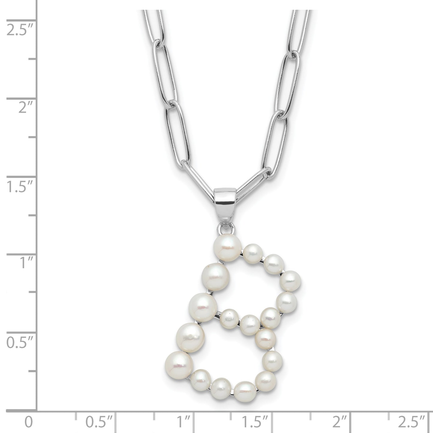 Sterling Silver Rhodium-plated 3-5.5mm White Button Freshwater Cultured Pearl LETTER B 18 inch Necklace