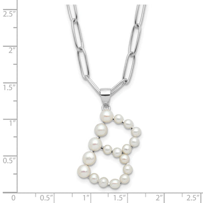 Sterling Silver Rhodium-plated 3-5.5mm White Button Freshwater Cultured Pearl LETTER B 18 inch Necklace