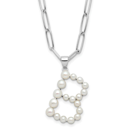 Sterling Silver Rhodium-plated 3-5.5mm White Button Freshwater Cultured Pearl LETTER B 18 inch Necklace