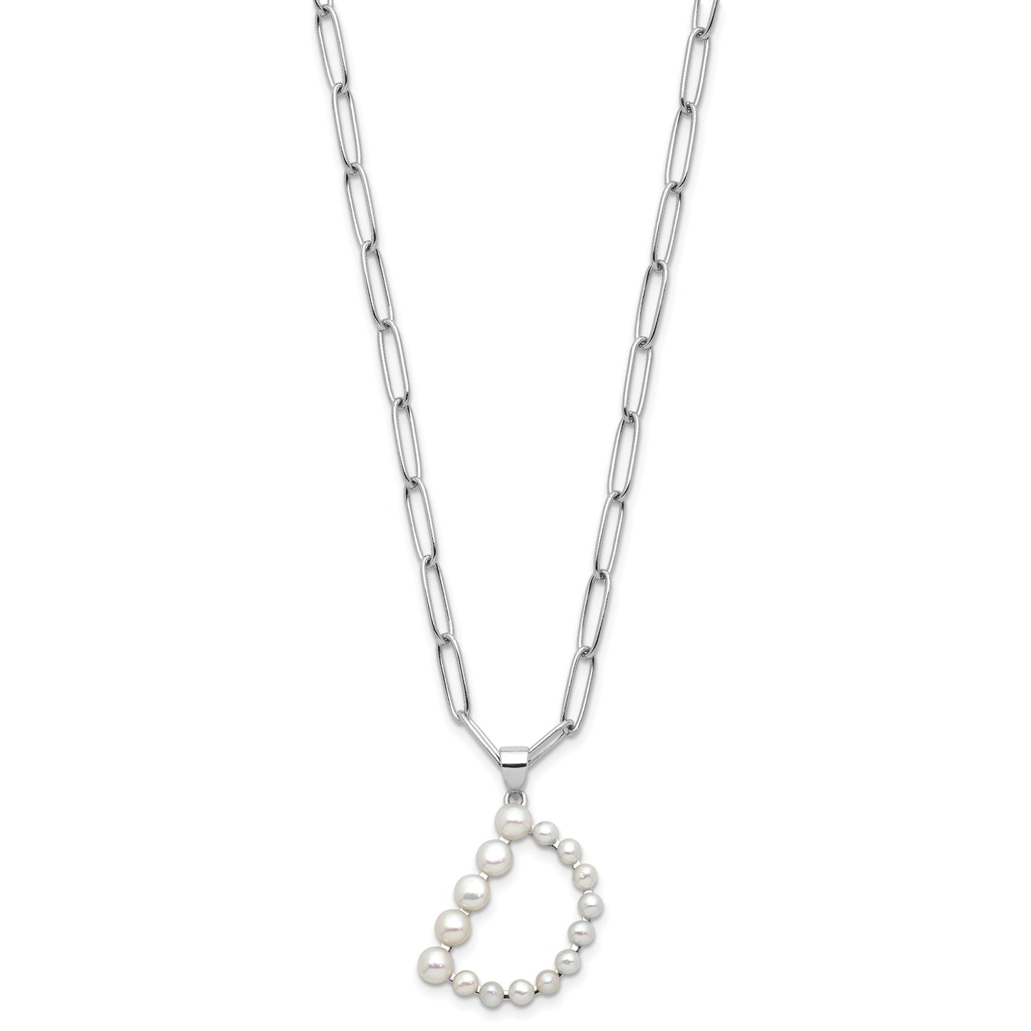 Sterling Silver Rhodium-plated 3-5.5mm White Button Freshwater Cultured Pearl LETTER D 18 inch Necklace