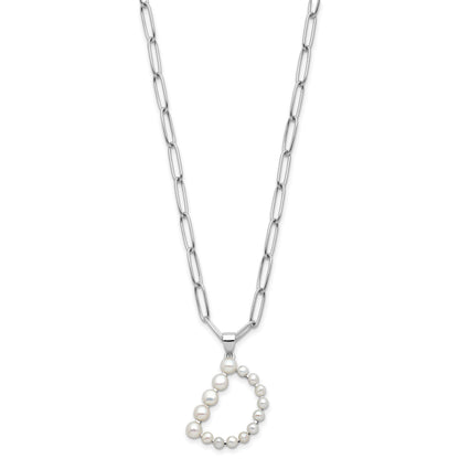 Sterling Silver Rhodium-plated 3-5.5mm White Button Freshwater Cultured Pearl LETTER D 18 inch Necklace