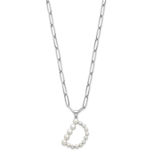 Sterling Silver Rhodium-plated 3-5.5mm White Button Freshwater Cultured Pearl LETTER D 18 inch Necklace