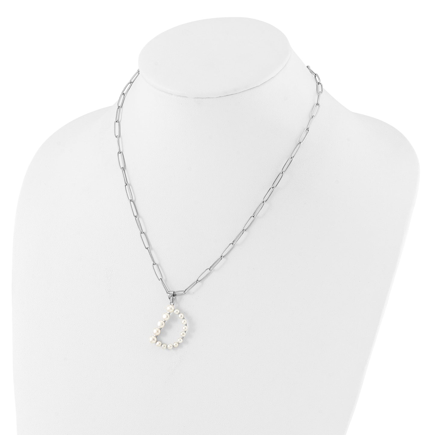 Sterling Silver Rhodium-plated 3-5.5mm White Button Freshwater Cultured Pearl LETTER D 18 inch Necklace