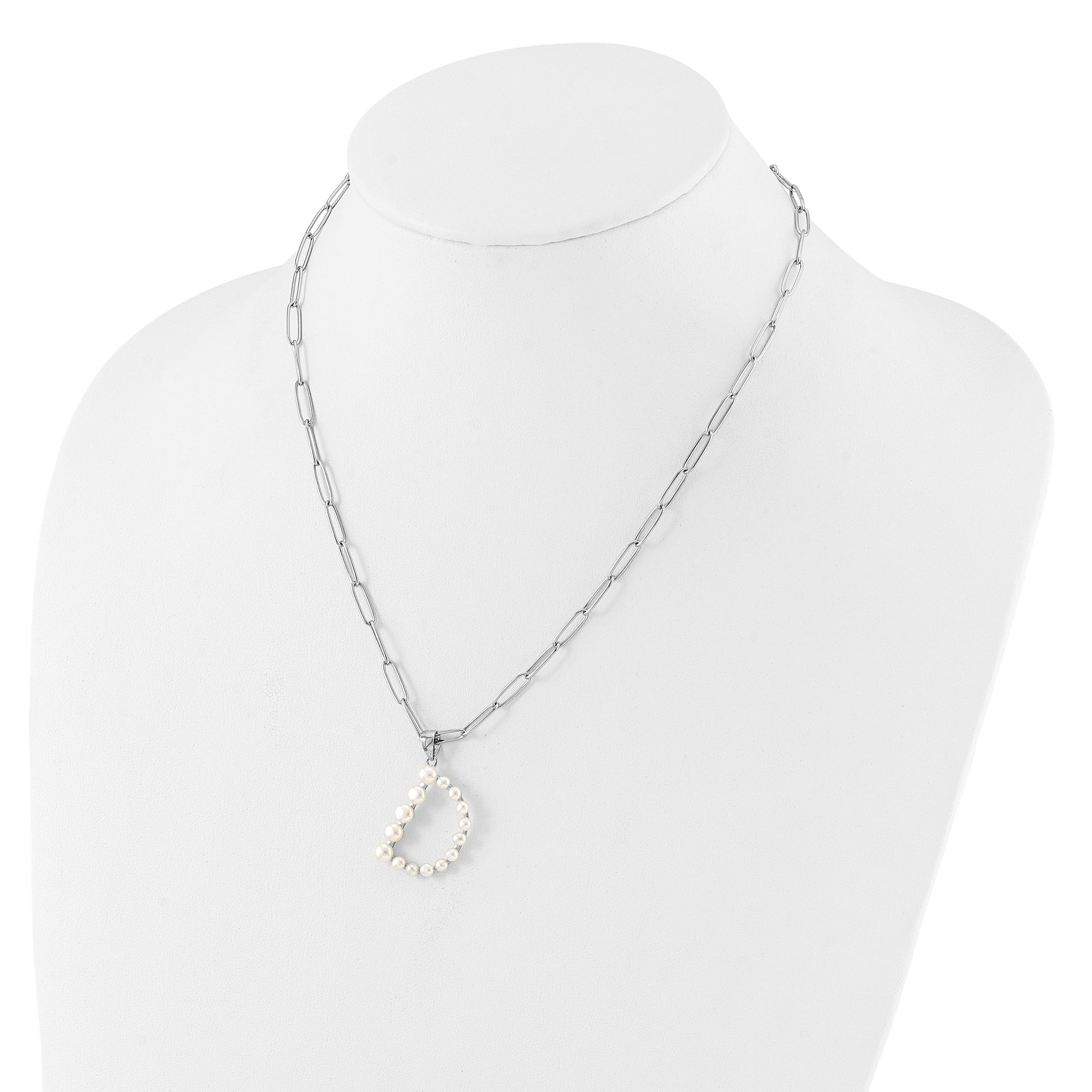 Sterling Silver Rhodium-plated 3-5.5mm White Button Freshwater Cultured Pearl LETTER D 18 inch Necklace