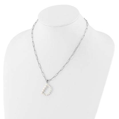 Sterling Silver Rhodium-plated 3-5.5mm White Button Freshwater Cultured Pearl LETTER D 18 inch Necklace