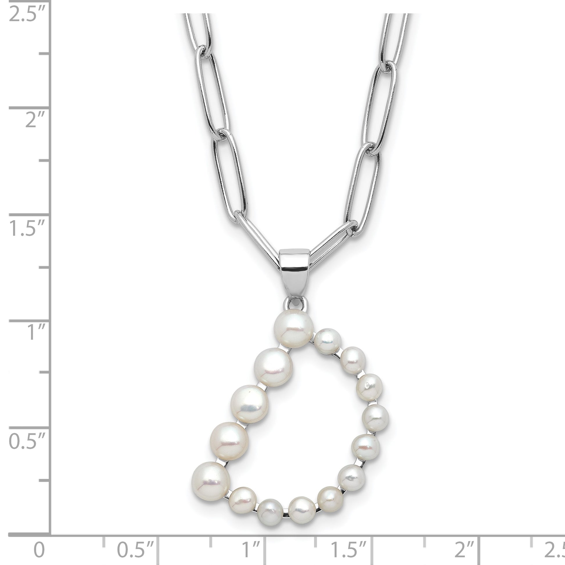 Sterling Silver Rhodium-plated 3-5.5mm White Button Freshwater Cultured Pearl LETTER D 18 inch Necklace