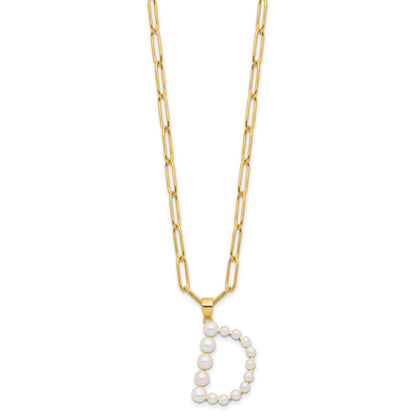 Sterling Silver Gold-plated 3-5.5mm White Button Freshwater Cultured Pearl LETTER D 18 inch Necklace