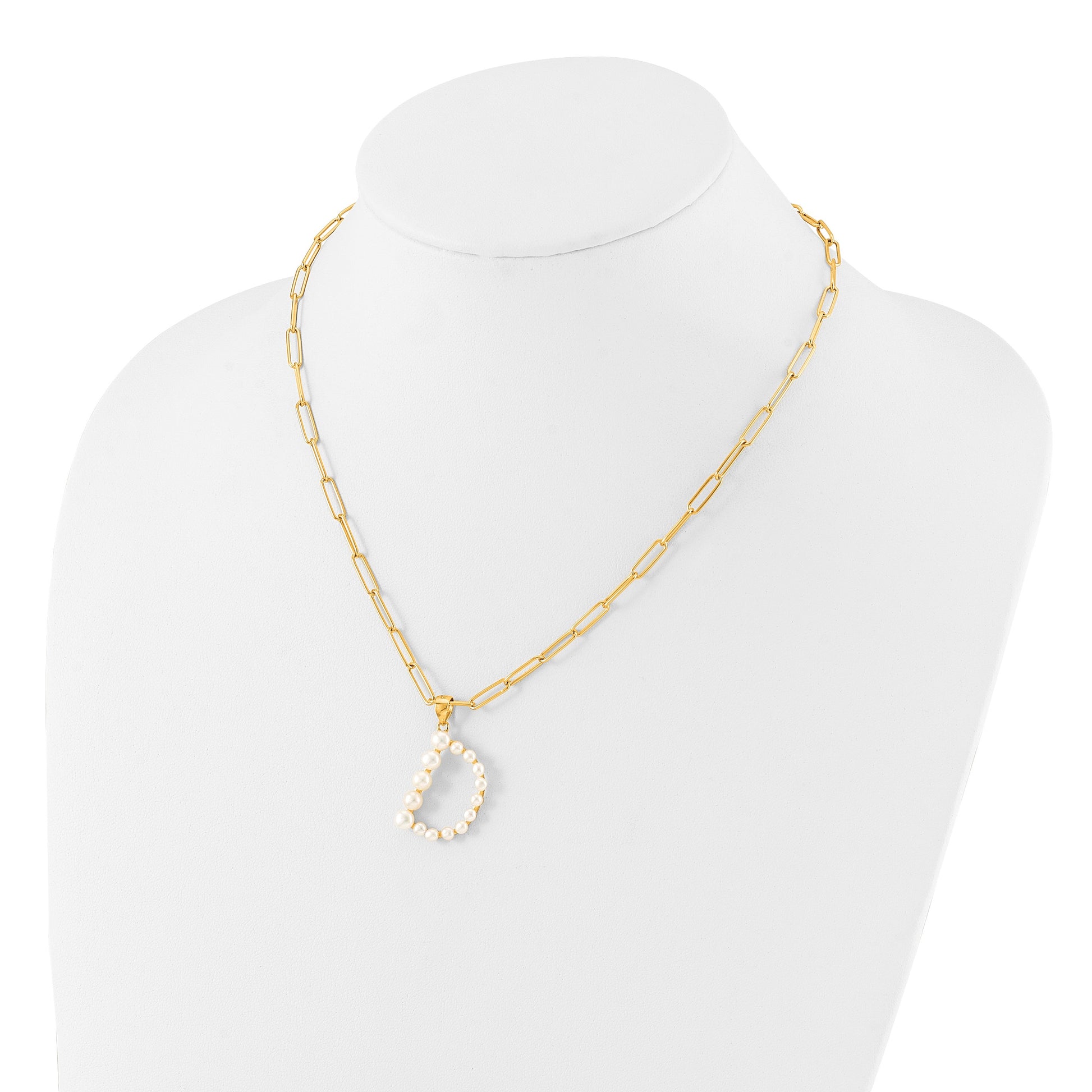 Sterling Silver Gold-plated 3-5.5mm White Button Freshwater Cultured Pearl LETTER D 18 inch Necklace