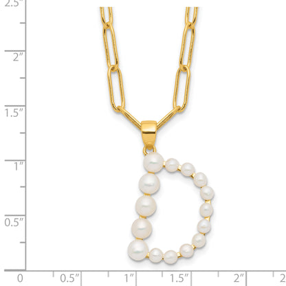 Sterling Silver Gold-plated 3-5.5mm White Button Freshwater Cultured Pearl LETTER D 18 inch Necklace