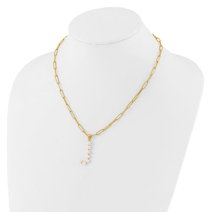 Sterling Silver Gold-plated 3-5.5mm White Button Freshwater Cultured Pearl LETTER J 18 inch Necklace