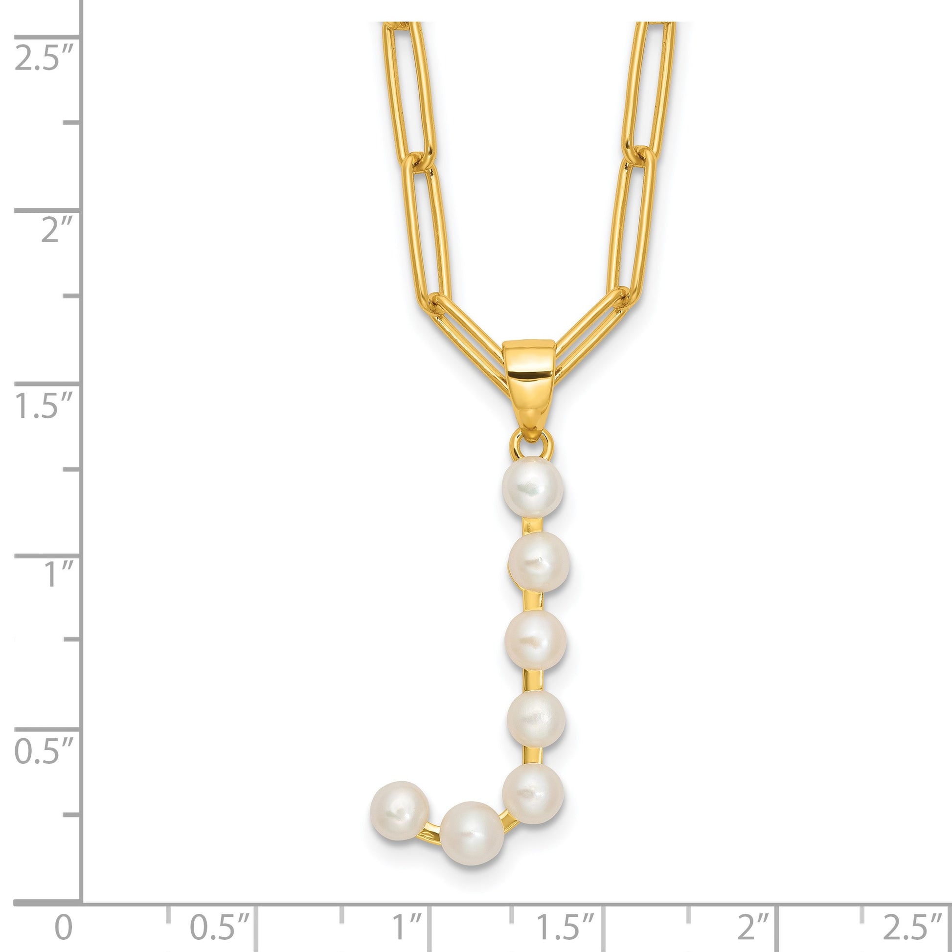 Sterling Silver Gold-plated 3-5.5mm White Button Freshwater Cultured Pearl LETTER J 18 inch Necklace