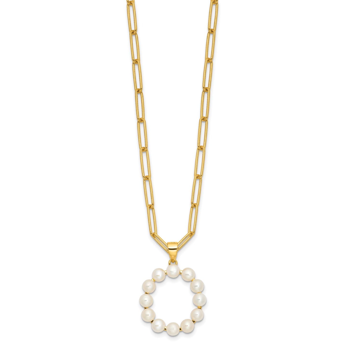 Sterling Silver Gold-plated 3-5.5mm White Button Freshwater Cultured Pearl LETTER O 18 inch Necklace