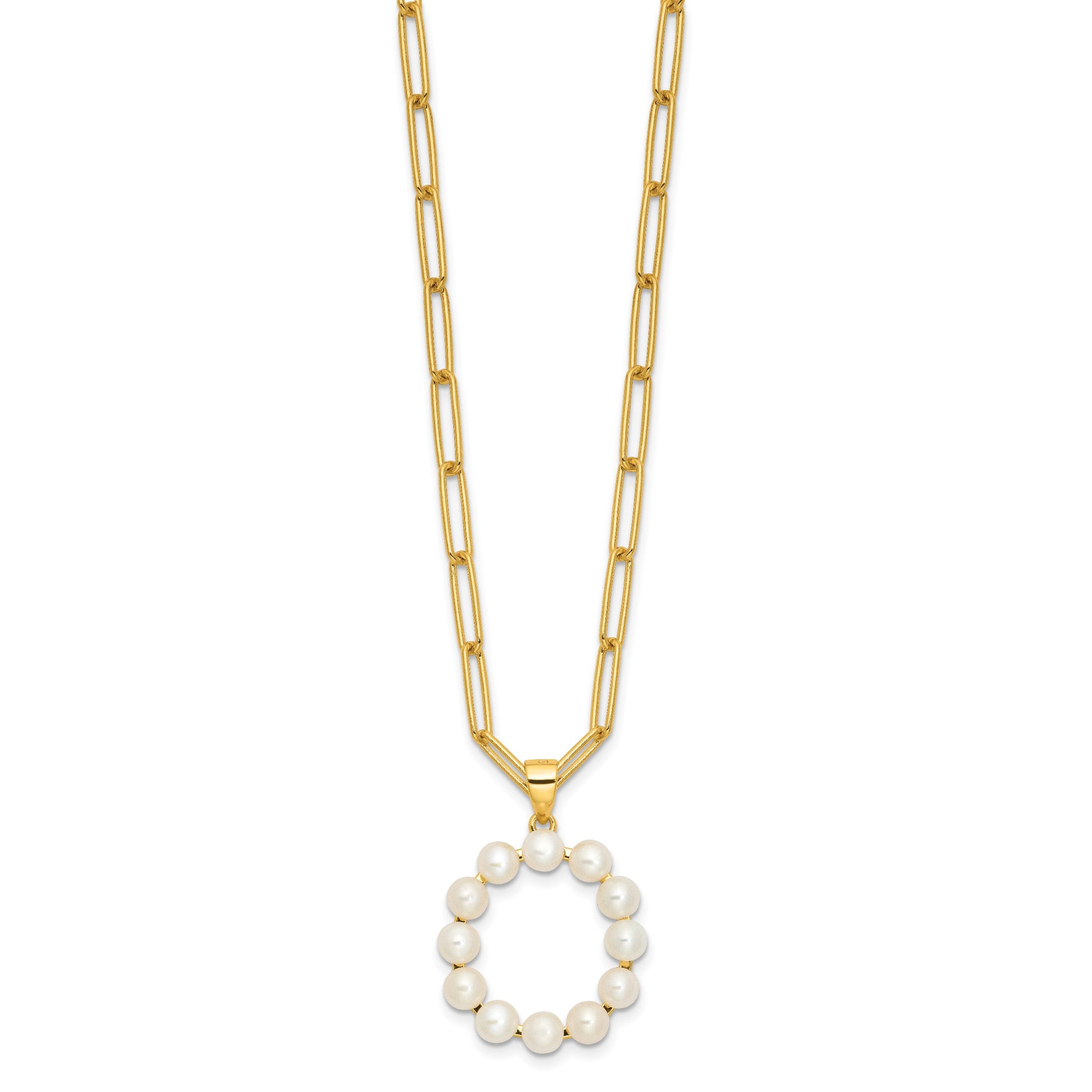 Sterling Silver Gold-plated 3-5.5mm White Button Freshwater Cultured Pearl LETTER O 18 inch Necklace