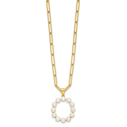Sterling Silver Gold-plated 3-5.5mm White Button Freshwater Cultured Pearl LETTER O 18 inch Necklace