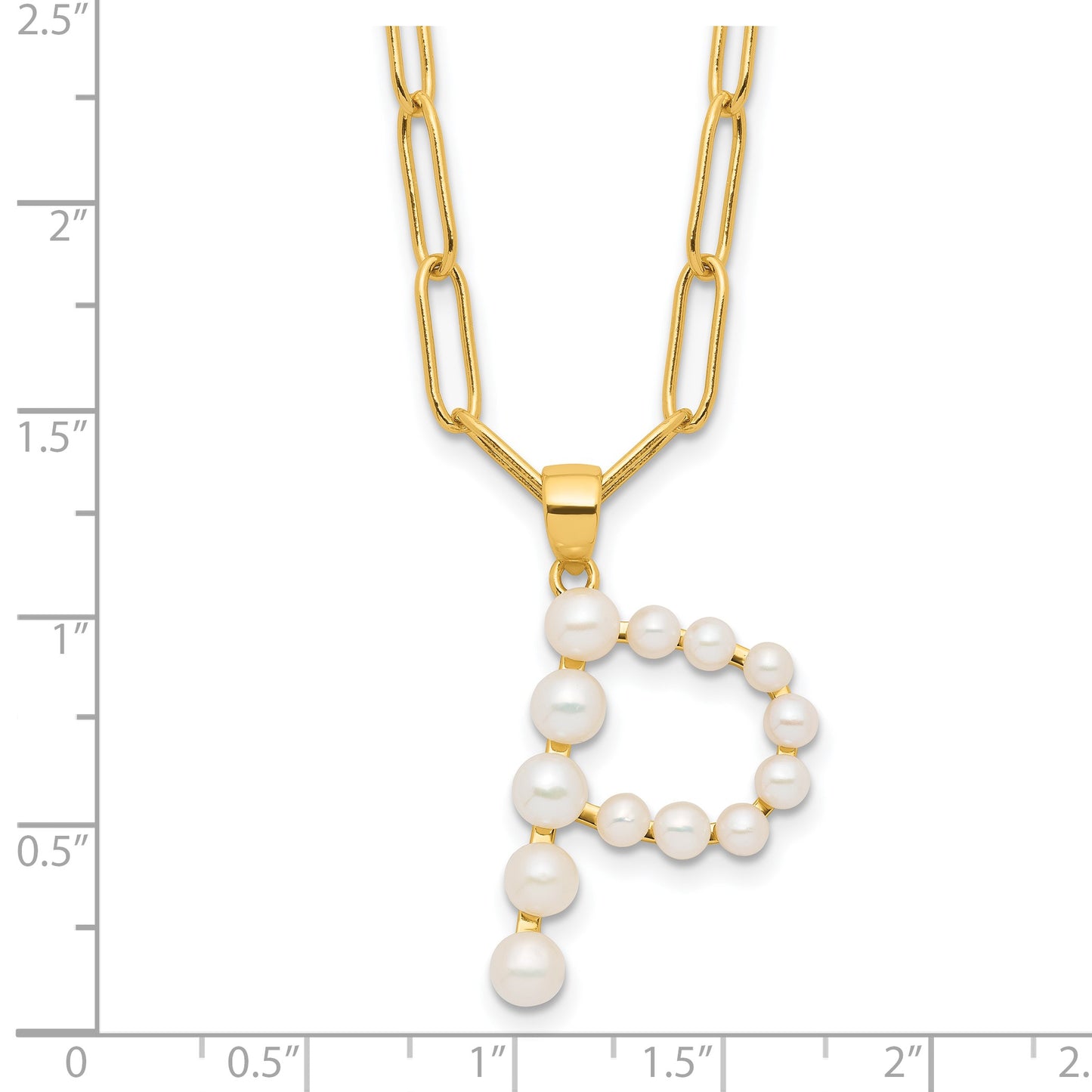 Sterling Silver Gold-plated 3-5.5mm White Button Freshwater Cultured Pearl LETTER P 18 inch Necklace