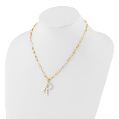 Sterling Silver Gold-plated 3-5.5mm White Button Freshwater Cultured Pearl LETTER R 18 inch Necklace