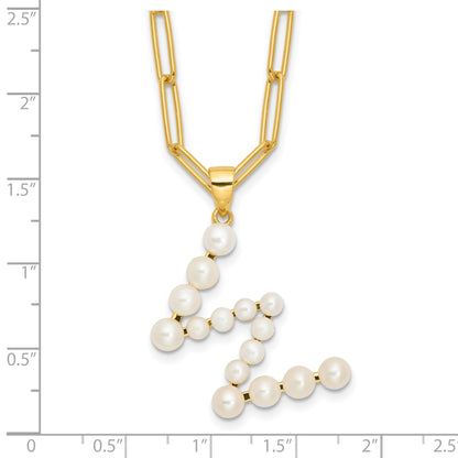 Sterling Silver Gold-plated 3-5.5mm White Button Freshwater Cultured Pearl LETTER W 18 inch Necklace