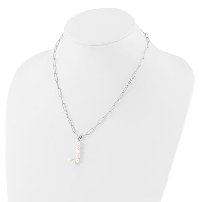 Sterling Silver Rhodium-plated 3-5.5mm White Button Freshwater Cultured Pearl LETTER J 18 inch Necklace
