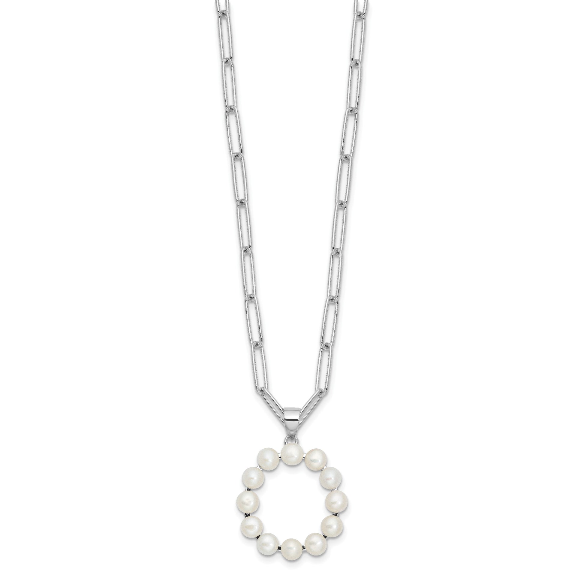 Sterling Silver Rhodium-plated 3-5.5mm White Button Freshwater Cultured Pearl LETTER O 18 inch Necklace