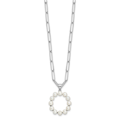 Sterling Silver Rhodium-plated 3-5.5mm White Button Freshwater Cultured Pearl LETTER O 18 inch Necklace