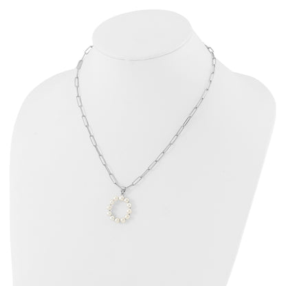 Sterling Silver Rhodium-plated 3-5.5mm White Button Freshwater Cultured Pearl LETTER O 18 inch Necklace