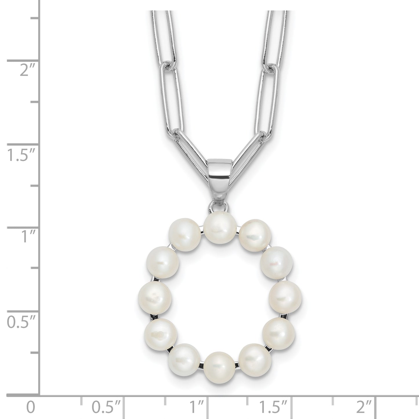 Sterling Silver Rhodium-plated 3-5.5mm White Button Freshwater Cultured Pearl LETTER O 18 inch Necklace