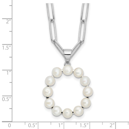 Sterling Silver Rhodium-plated 3-5.5mm White Button Freshwater Cultured Pearl LETTER O 18 inch Necklace
