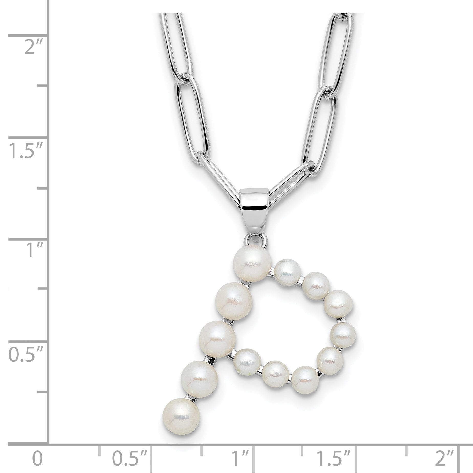 Sterling Silver Rhodium-plated 3-5.5mm White Button Freshwater Cultured Pearl LETTER P 18 inch Necklace