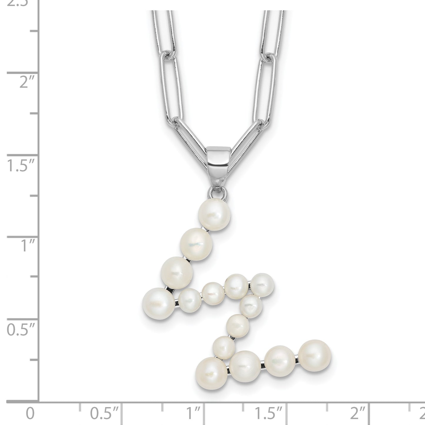 Sterling Silver Rhodium-plated 3-5.5mm White Button Freshwater Cultured Pearl LETTER W 18 inch Necklace