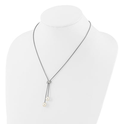Sterling Silver Rhodium-plated 8-10mm White Teardrop Freshwater Cultured Pearl and CZ 18 inch with 2 inch Extension Necklace and Post Dangle Earrings Set