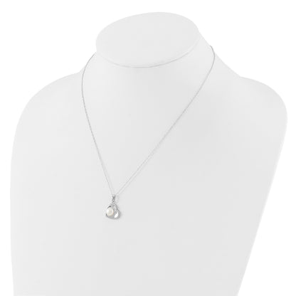 Sterling Silver Rhodium-plated 4-7mm White Button Freshwater Cultured Pearl 17.5 inch Heart Necklace and Post Earrings Set