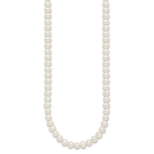 Sterling Silver Rhodium-plated 6-7mm Semi-Round White Freshwater Cultured Pearl 14 inch with 2 inch Extender Choker